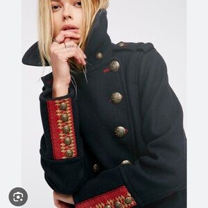 Free People Peacoat Navy Heavy Wool Jacket - Cropped